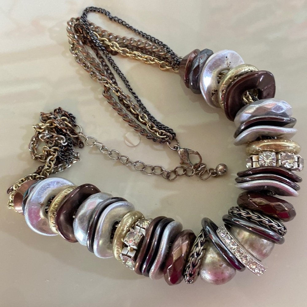 Metals and rhinestones adjustable necklace Bronze silver antique gold